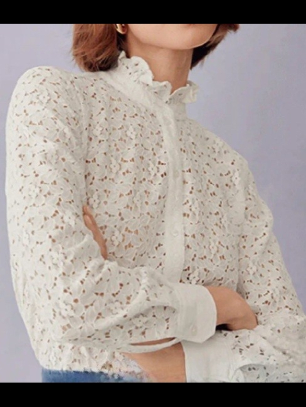 Ann Taylor Ruffle Collar Lace Blouse - Picture 9 of 14
